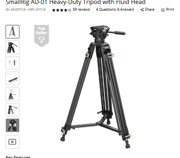 Systems > SmallRig AD-01 SmallRig AD-01 Heavy-Duty Tripod with Fluid Head