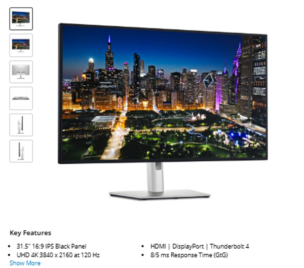 Dell UltraSharp U3225QE 31.5" 4K HDR 120 Hz Monitor 12 s