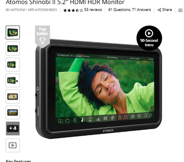 Atomos Shinobi II 5.2" HDMI HDR Monitor