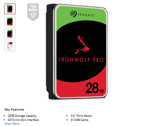 Seagate 28TB IronWolf Pro 7200 rpm SATA III 3.5" Internal NAS HDD (CMR)