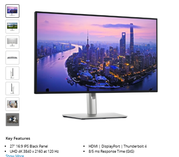 Dell UltraSharp 27" 4K HDR 120 Hz Monitor 12 s