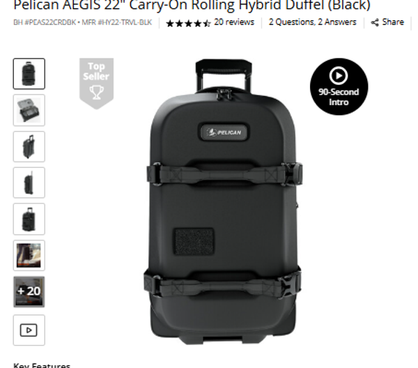 Carry-On Rolling Duffel Pelican AEGIS 22" Carry-On Rolling Hybrid Duffel (Black)