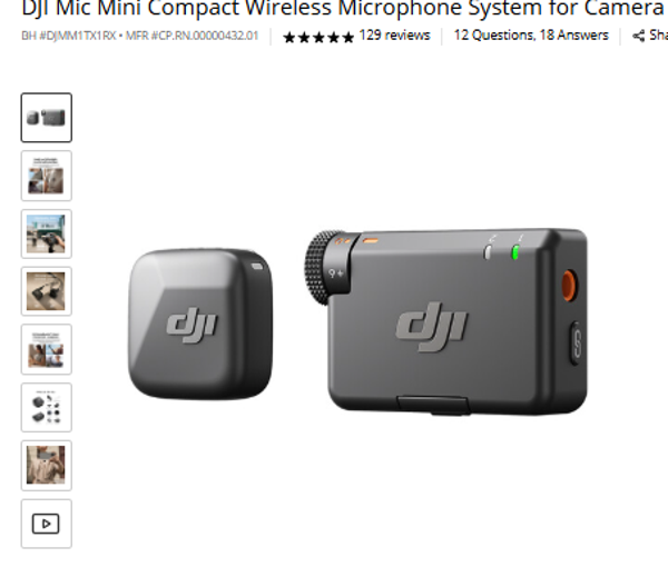 DJI Mic Mini Compact Wireless Microphone System for Camera & Smartphone (2.4 GHz) 129 s