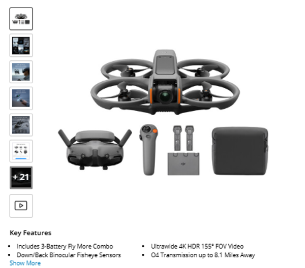 DJI Avata 2 FPV Drone with Goggles 3 & 3-Battery Fly More Combo