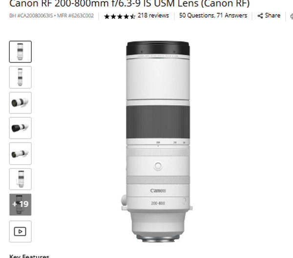 Canon RF 200-800mm [/6.3-9 IS LISM Canon RF 200-800mm f/6.3-9 IS USM Lens (Canon RF) *** **