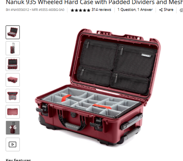Nanuk 935 Wheeled Hard Case with Padded Dividers and Mesh Lid Organizer (Burgundy, 28.5L)