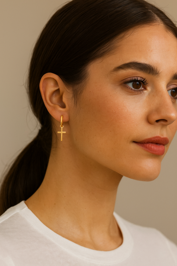 Sweet Religious Cross Earrings 18k Gold Plated