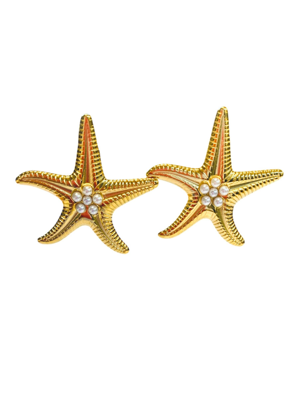 Starfish Pearl Stud Earrings 18k Gold Plated