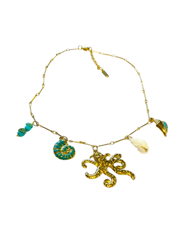 Neptune Octopus Pendant Necklace 18K Gold Plated