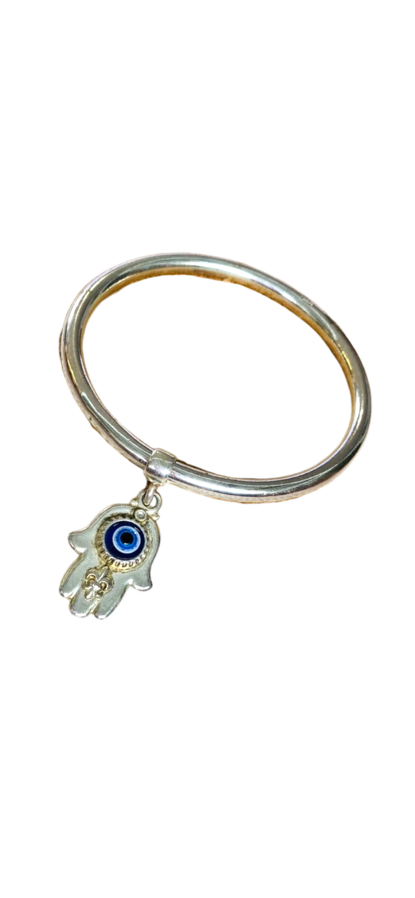 Evil Eye Charm Bangle Sterling Silver