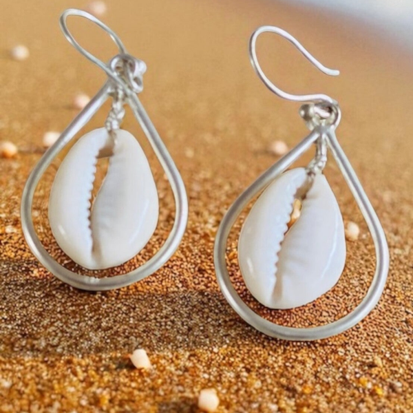 Cowrie Shell Earrings Sterling Silver