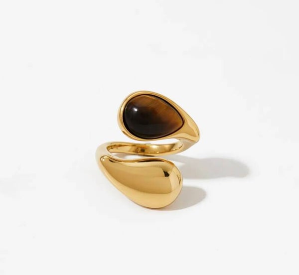 Tigers Eye Open Gap Ring 18k Gold Plated