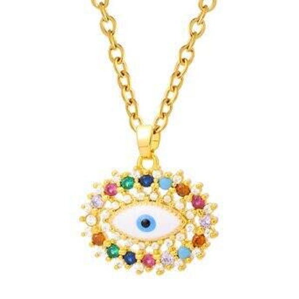 Evil Eye Pendant Necklace 18k Gold Plated