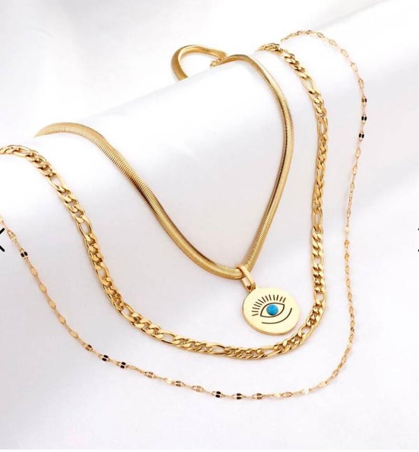 Evil Eye Multi Layer Necklace 18k Gold Plated