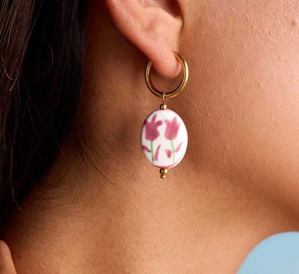 Porcelain Tulip Drop Earrings 18k Gold Plated