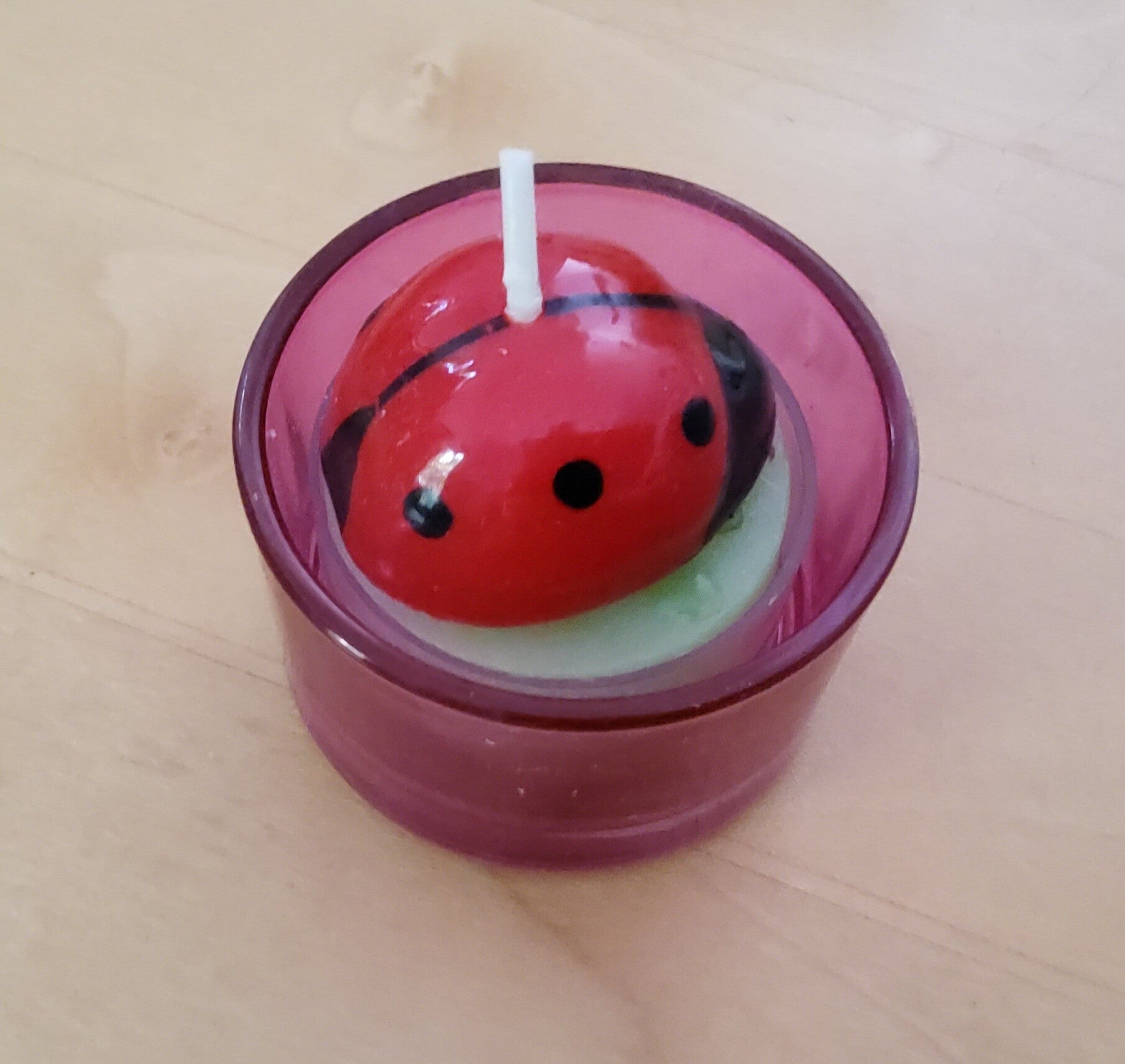 Pinker Teelichthalter mit Marienkäfer Teelicht