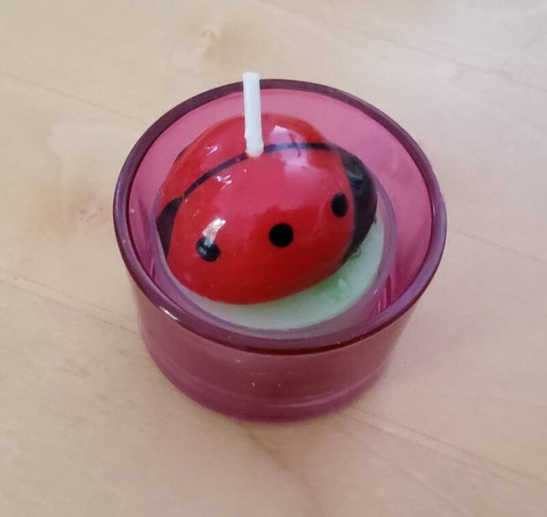 Pinker Teelichthalter mit Marienkäfer Teelicht