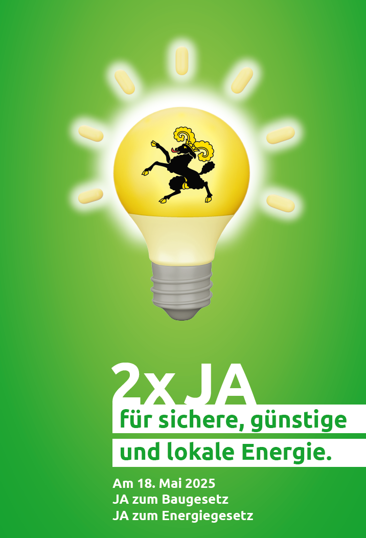 Zu sehen ist die Vorderseite des Flyers zu den Abstimmungen Energiegesetz und Teilrevision Baugesetz.