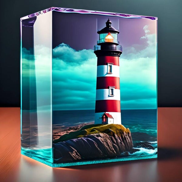 Kunstdruck: (BA 109) Leuchtturm im Acrylblock