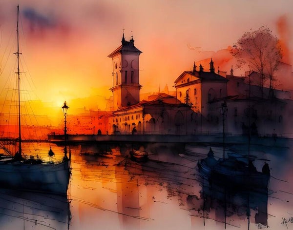 Kunstdruck: (BA 137) Stadt und Fluss