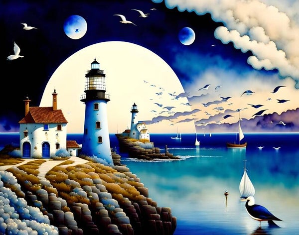 Kunstdruck: (BA 144) Leuchtturm Blue