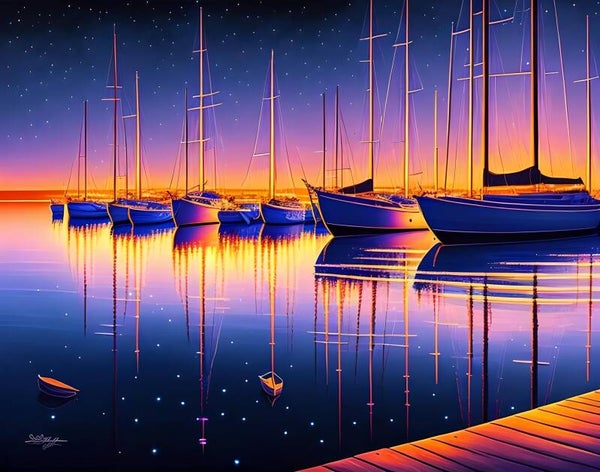 Kunstdruck: (BA 154) Yachthafen mit Sternenhimmel