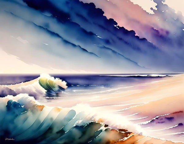 Kunstdruck: (BA 157) Welle am Strand Wasserfarben