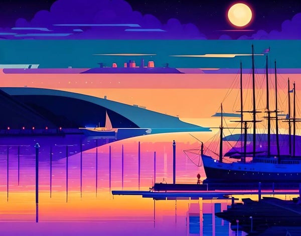 Kunstdruck: (BA 170) Hafen bei Nacht