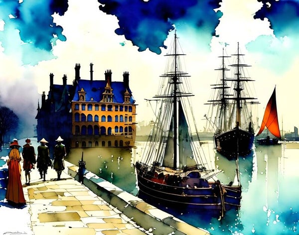 Kunstdruck: (BA 171) Hafen Wasserfarben