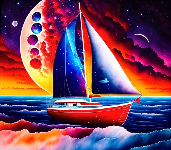 Kunstdruck: (BA 173) Segelschiff bei Nacht