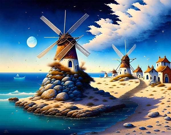 Kunstdruck: (BA 184) Mühlen am Meer