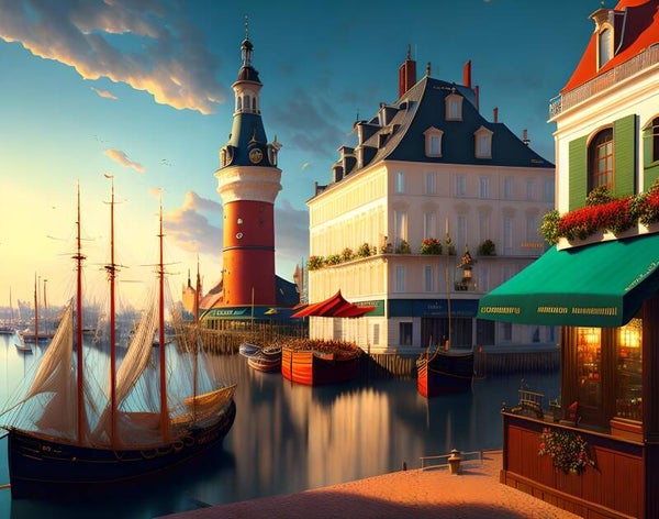 Kunstdruck: (BA 198) Turm am Hafen