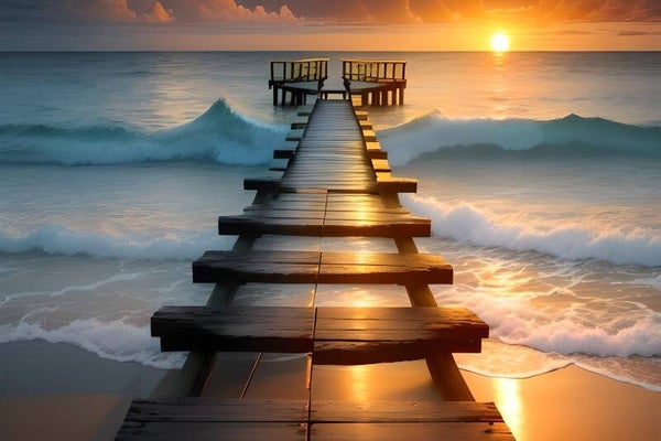 Kunstdruck: (BA 199) Holzsteg Sonnenuntergang