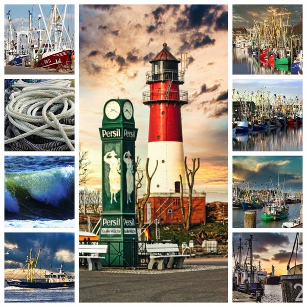Kunstdruck: (CA 102) Collage Büsum Hafen