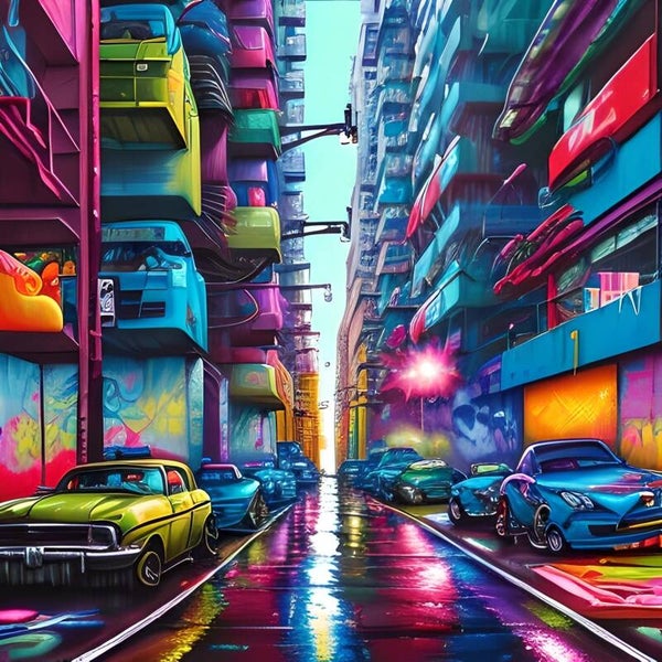 Kunstdruck: (FA 149) Abstrakt street with carsspray