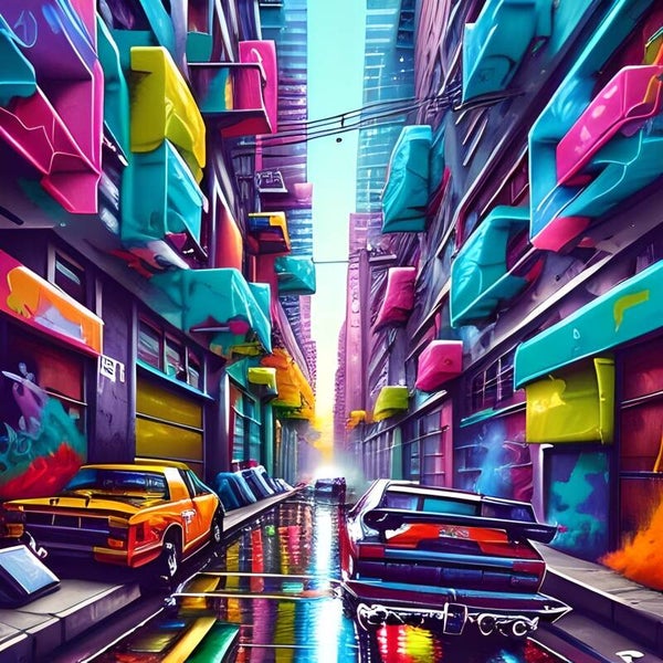 Kunstdruck: (FA 150) Abstrakt street with carsspray 2