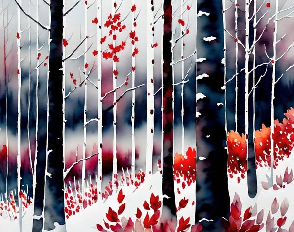 Kunstdruck: (LA 107) Birkenwald Wasserfarben