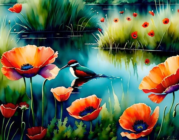 Kunstdruck: (LA 110) Eisvogel Wasserfarben