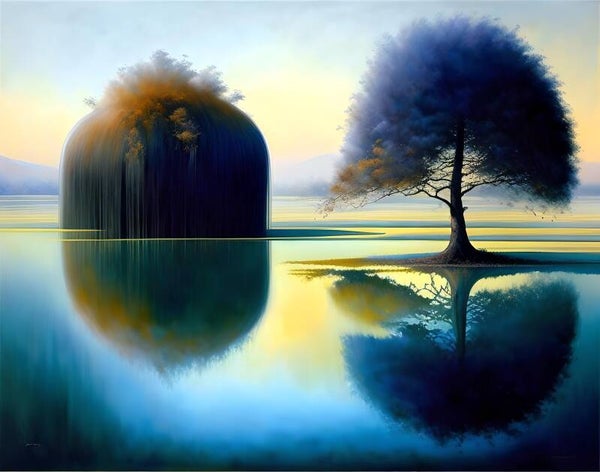 Kunstdruck: (LA 111) Fantasie Bäume im See