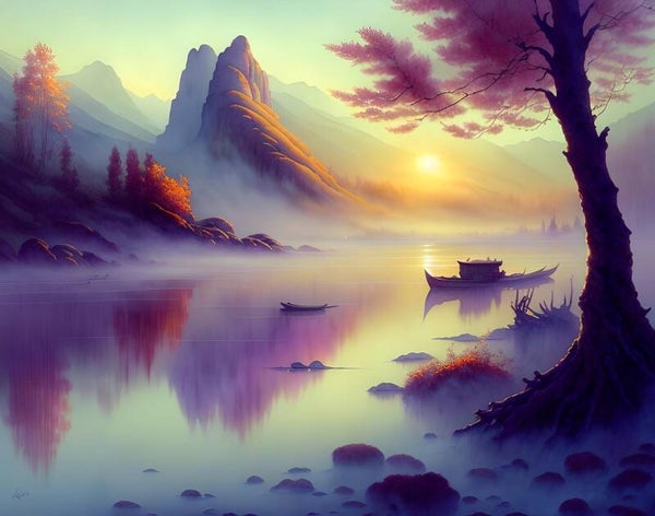 Kunstdruck: (LA 112) Fluss im Nebel