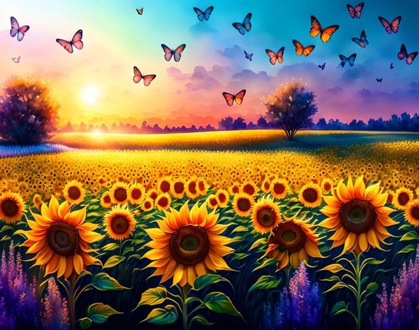 Kunstdruck: (LA 120) Schmetterlinge und Sonnenblumen