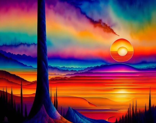 Kunstdruck: (LA 122) Sonnenuntergang Gebirge