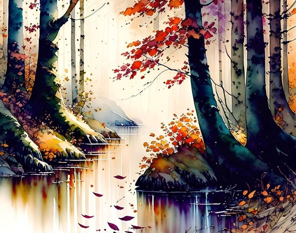 Kunstdruck: (LA 134) Bachlauf im Wald