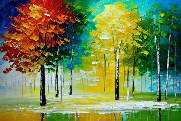 Kunstdruck: (LA 138) Birkenwald Spachteltechnik