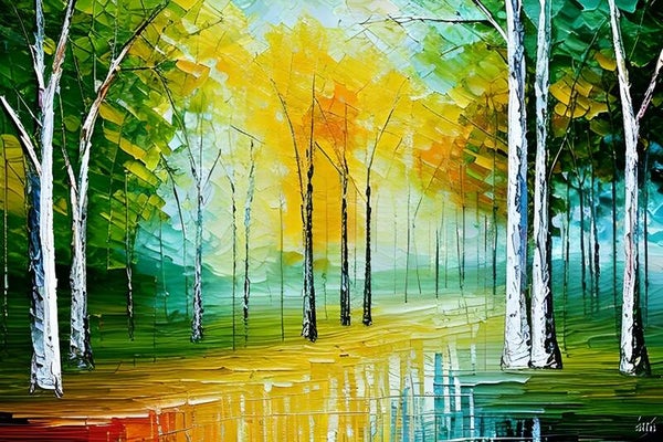 Kunstdruck: (LA 141) Laubwald Spachteltechnik