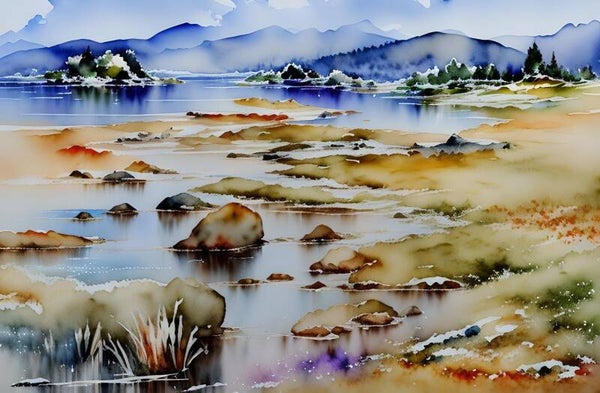 Kunstdruck: (LA 160) See und Berge Wasserfarben