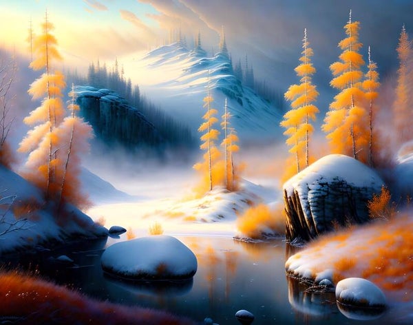 Kunstdruck: (LA 178) Wasserfarben gefrorener Teich