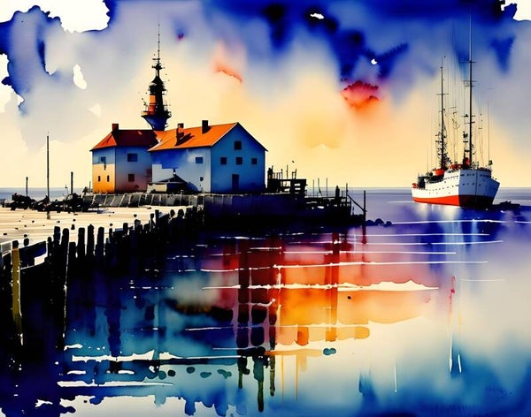 Kunstdruck: (LA 191) Kleiner Leuchtturm, Wasserfarben