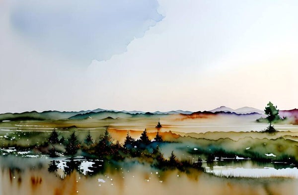 Kunstdruck: (LA 194) Sumpflandschaft, Wasserfarben