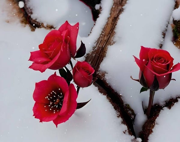 Kunstdruck: (LA 197) Rosen im Winter